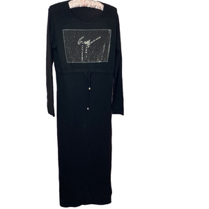 🌹 Harvest 🌹 Long Black Soft Knit Sequin Pearl Dress